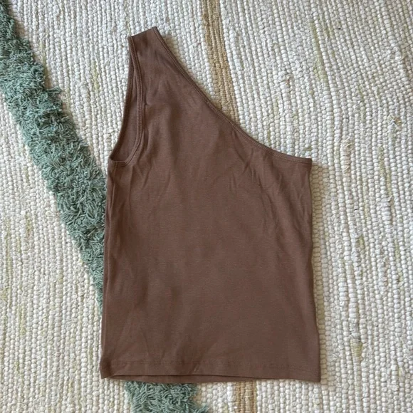 NWT Madewell Brown One Shoulder Ribbed Supima Cotton Tank Top Small - Picture 3 of 4